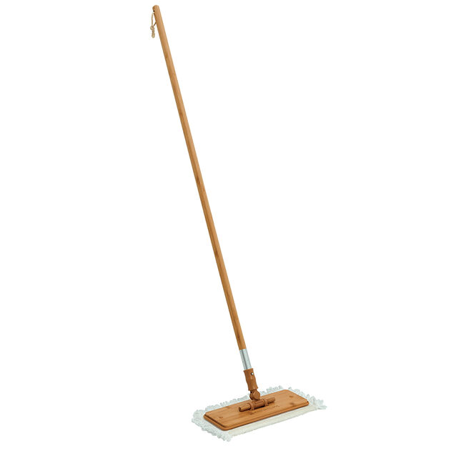Bamboo Household Floor Duster with Hook  Loop Head Design  Includes 1 Replacement Head