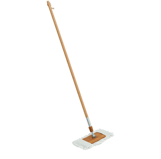Bamboo Household Floor Duster with Wrap Around Head Design  Includes 1 Replacement Head