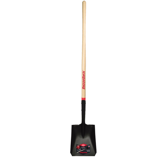 Square Point Shovel with Tab Socket and Rolled Step, Wood Handle