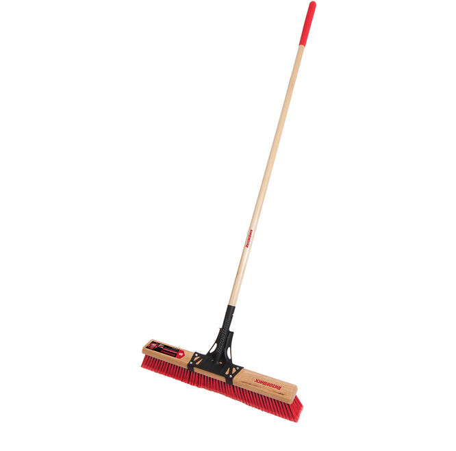24 Inch Multi-Surface Push Broom, with Wood Handle