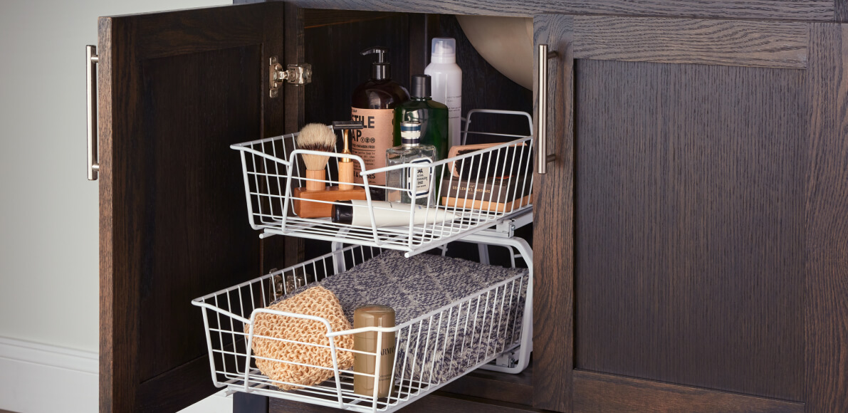 Maximize your cabinet space with a pull-out organizer.